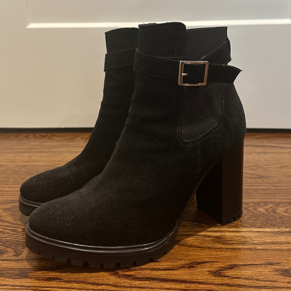 Barney's Black Suede Heeled Chelsea Boots
